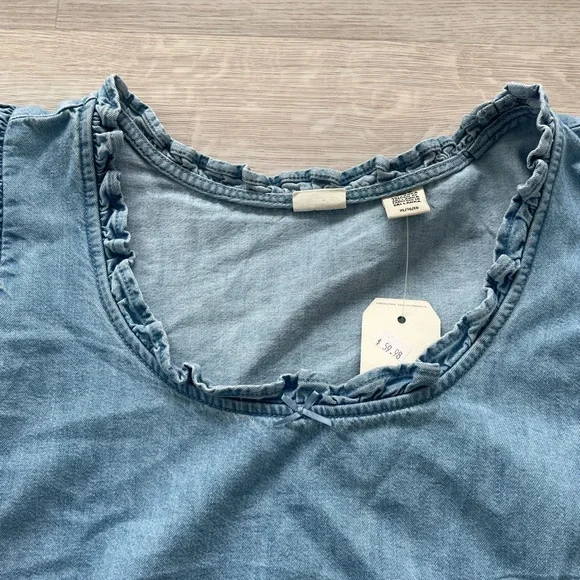 Blue Denim Ruffle Crop Top - Picture 2 of 3